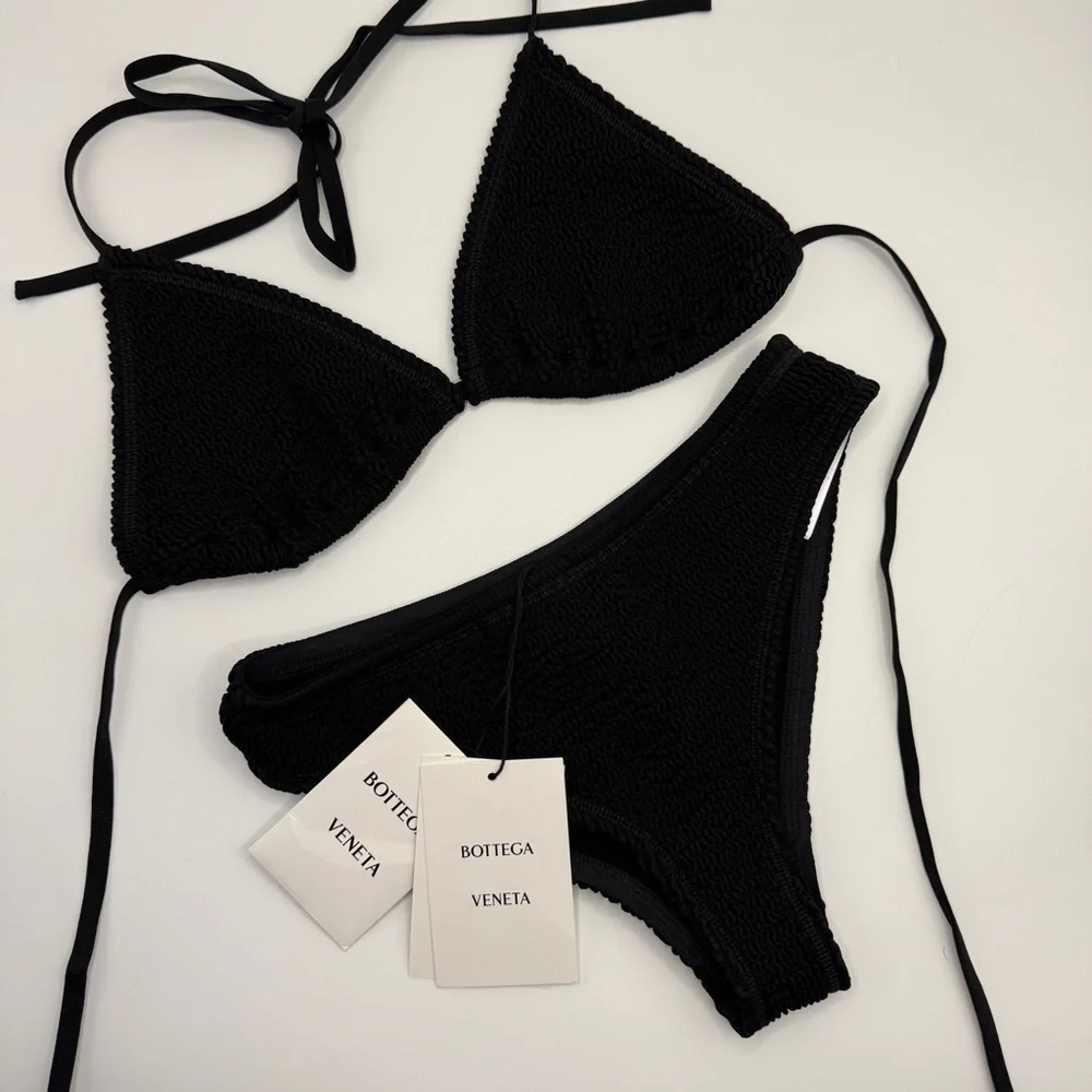 NEW Bottega Veneta Black Bikini Set Swimwear CRINCKLED size small - Picture 1 of 7